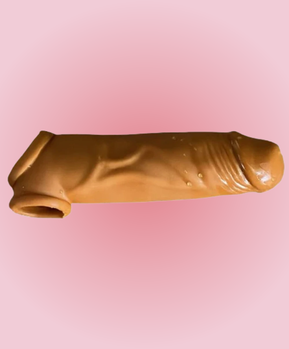 Double-Hole 6" Reusable Condom with 1" Tip Extender